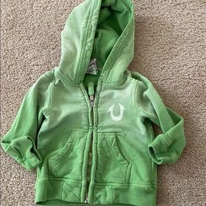 Green True Religion zip up hoodie 6-12mths